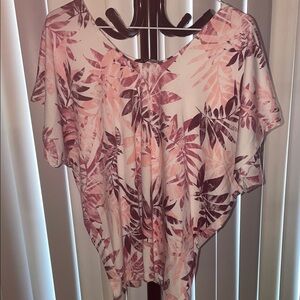 Pink Asymmetrical Short Sleeve Blouse